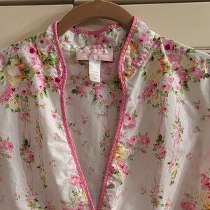 Oscar de la Renta Pink Label White Cotton Floral Bows Pajamas, Size M